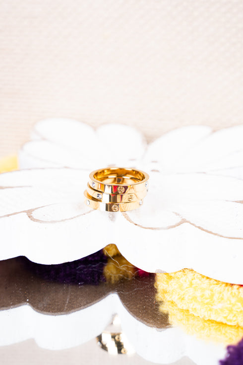 Goldtone and Crystal Band 3 Ring Set *Choose Your Size