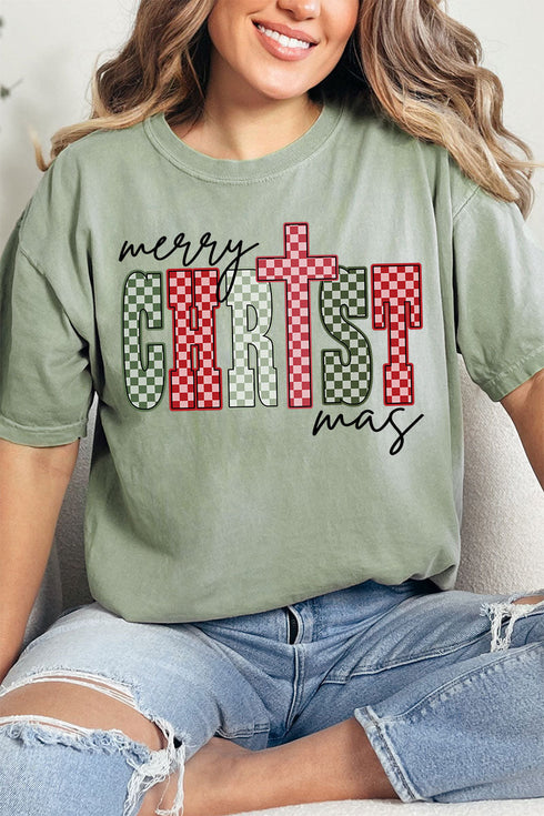 Checkered Merry CHRISTmas Comfort Colors Adult Ring-Spun Cotton Tee