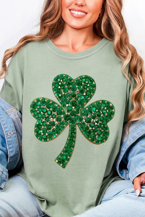 Faux Rhinestone Clover Comfort Colors Adult Ring-Spun Cotton Tee