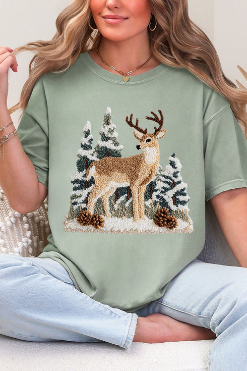 Faux Yarn Winter Deer Comfort Colors Adult Ring-Spun Cotton Tee