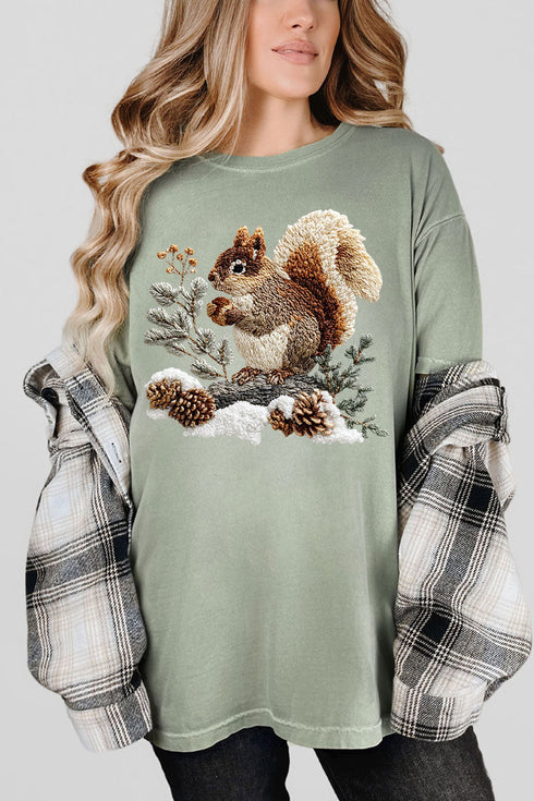 Faux Yarn Winter Squirrel Comfort Colors Adult Ring-Spun Cotton Tee