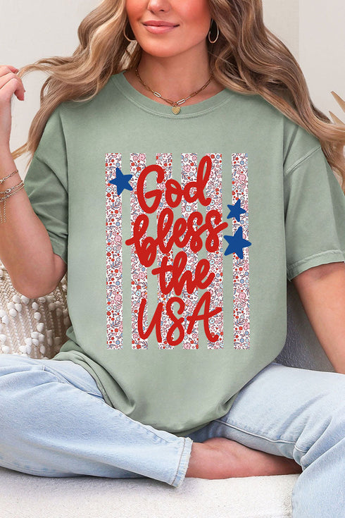Floral God Bless The USA Comfort Colors Adult Ring-Spun Cotton Tee