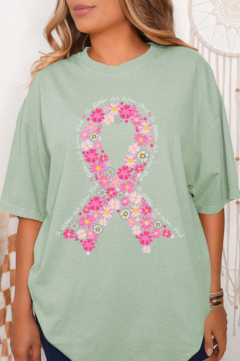 Floral In October We Fight Ribbon Comfort Colors Adult Ring-Spun Cotton Tee