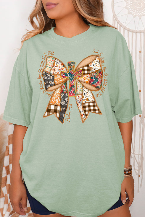 God Is Within Her Patchwork Bow Comfort Colors Adult Ring-Spun Cotton Tee