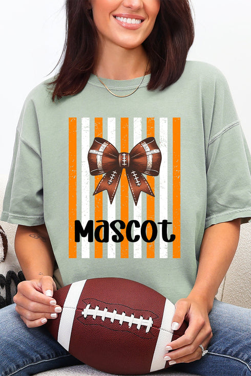 Personalized Fiery Orange & White Varsity Bow Comfort Colors Adult Ring-Spun Cotton Tee *Enter Mascot Name