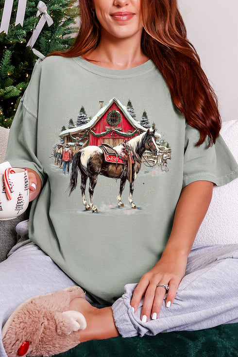 Snowy Stable Christmas Comfort Colors Adult Ring-Spun Cotton Tee