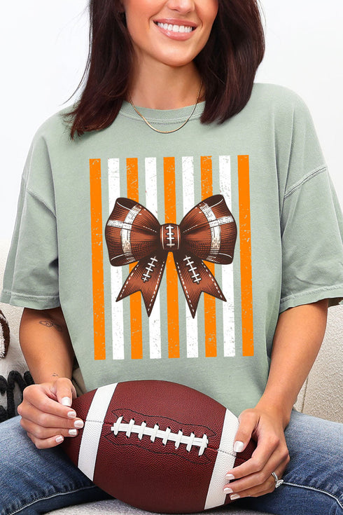 Fiery Orange & White Varsity Bow Comfort Colors Adult Ring-Spun Cotton Tee