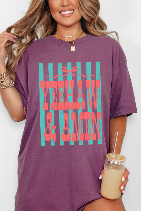 Striped Yeehaw & Amen Comfort Colors Adult Ring-Spun Cotton Tee
