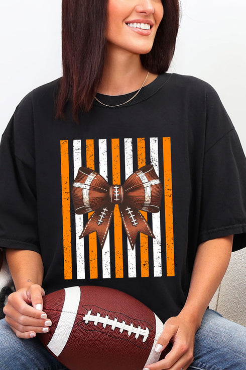 Fiery Orange & White Varsity Bow Comfort Colors Adult Ring-Spun Cotton Tee