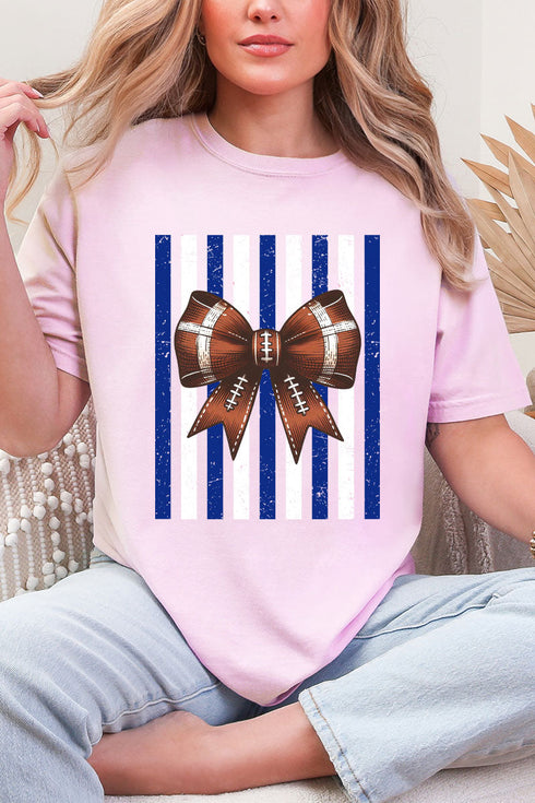 Blue & White Varsity Bow Comfort Colors Adult Ring-Spun Cotton Tee