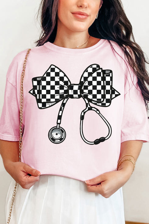 Checkered Black Stethoscope Comfort Colors Adult Ring-Spun Cotton Tee