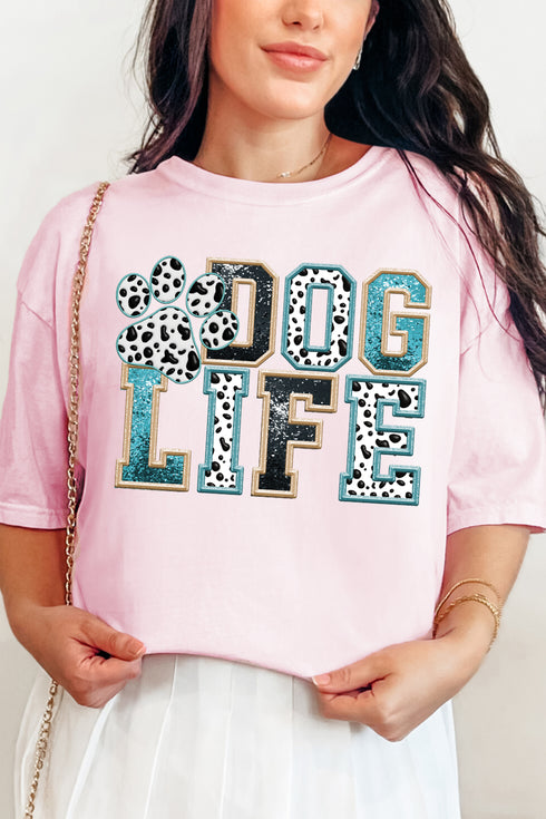 Dog Life Faux Glitter Comfort Colors Adult Ring-Spun Cotton Tee