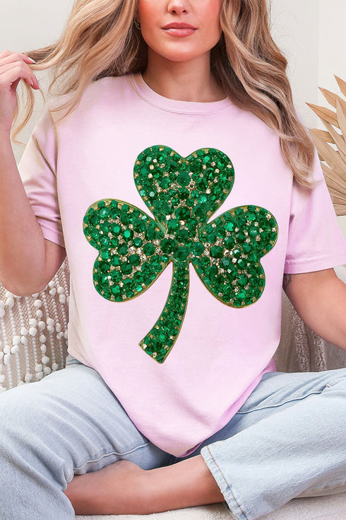 Faux Rhinestone Clover Comfort Colors Adult Ring-Spun Cotton Tee