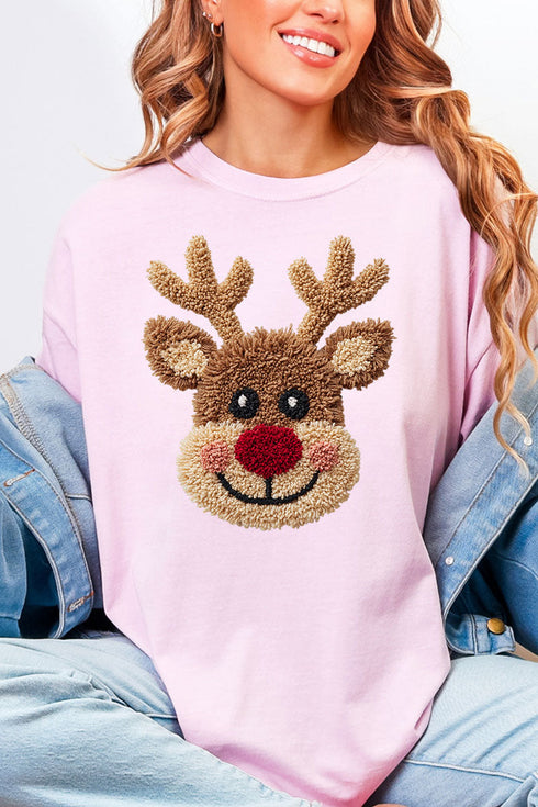 Faux Yarn Red Nose Reindeer Comfort Colors Adult Ring-Spun Cotton Tee