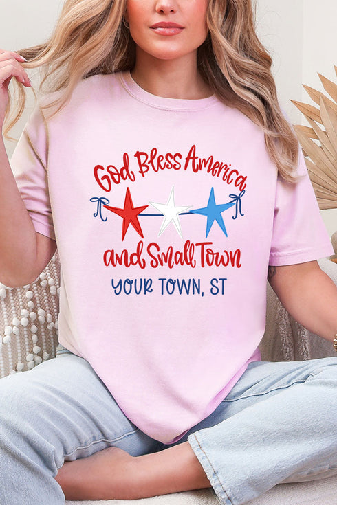 Personalized God Bless America And Small Town Comfort Colors Adult Ring-Spun Cotton Tee