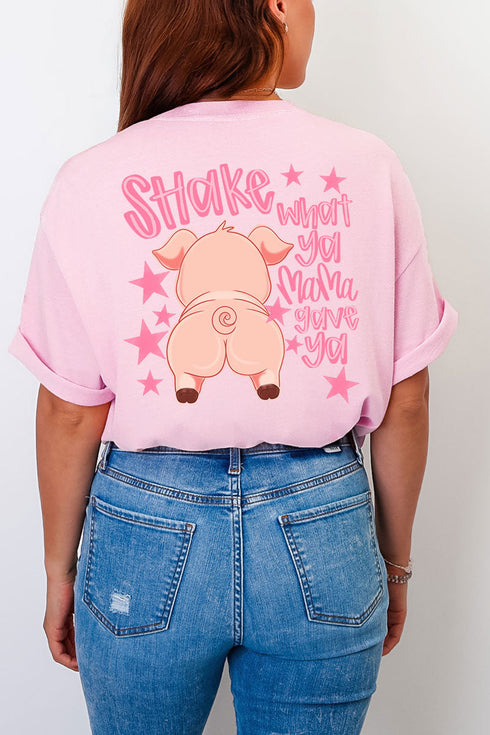 Oink Oink Shake Full Front & Back Design Comfort Colors Adult Ring-Spun Cotton Tee