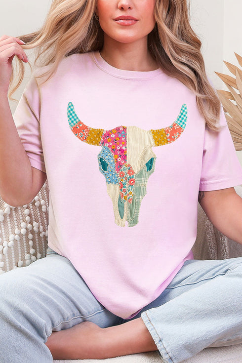 Patchwork Steer Head Comfort Colors Adult Ring-Spun Cotton Tee