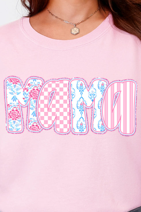 Preppy Pink And Blue Mama Comfort Colors Adult Ring-Spun Cotton Tee