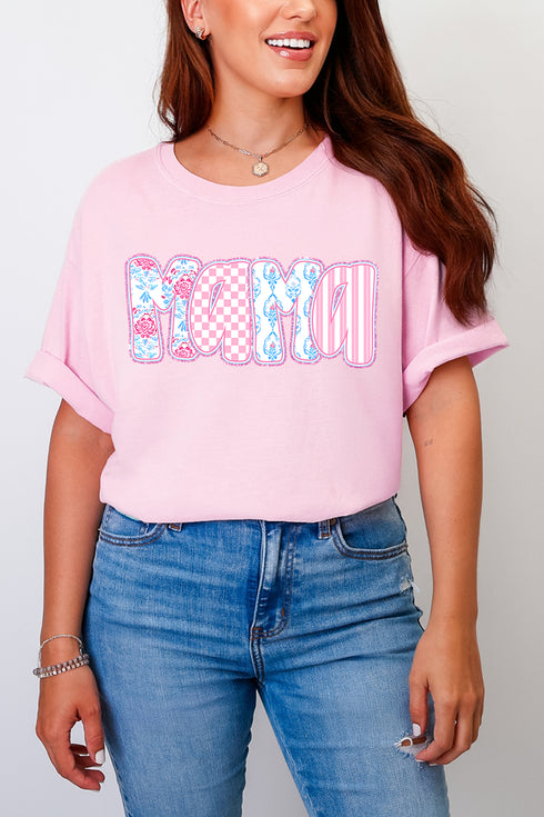 Preppy Pink And Blue Mama Comfort Colors Adult Ring-Spun Cotton Tee