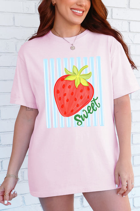Sweet Strawberry Stripes Comfort Colors Adult Ring-Spun Cotton Tee