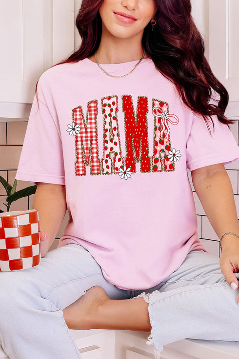 Strawberry Gingham Mama Comfort Colors Adult Ring-Spun Cotton Tee