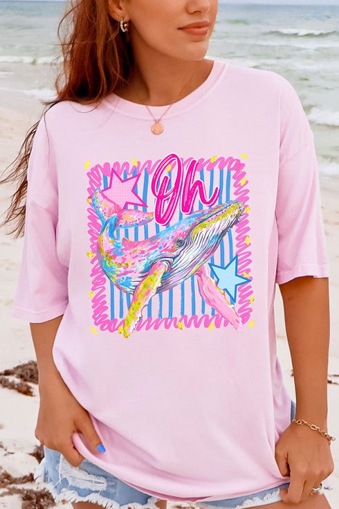 Striped Oh Whale Comfort Colors Adult Ring-Spun Cotton Tee