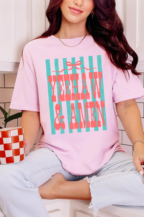 Striped Yeehaw & Amen Comfort Colors Adult Ring-Spun Cotton Tee
