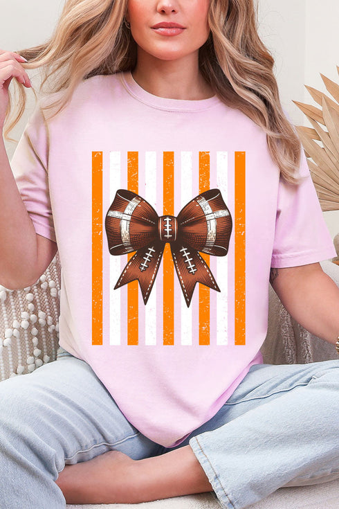 Fiery Orange & White Varsity Bow Comfort Colors Adult Ring-Spun Cotton Tee
