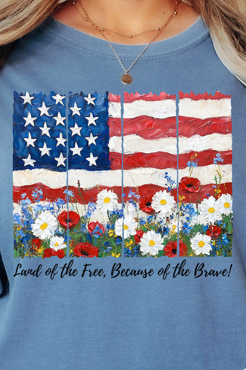 Floral Land Of The Free Comfort Colors Adult Ring-Spun Cotton Tee