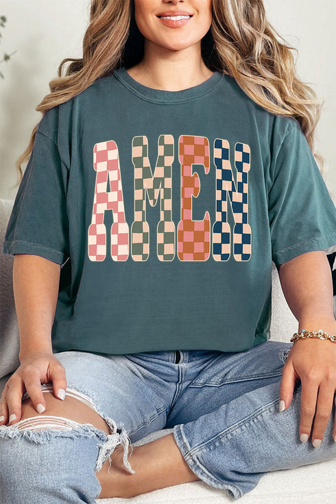Checkered Amen Comfort Colors Adult Ring-Spun Cotton Tee