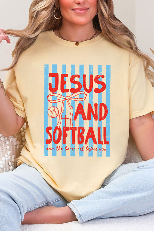 Jesus And Softball Comfort Colors Adult Ring-Spun Cotton Tee