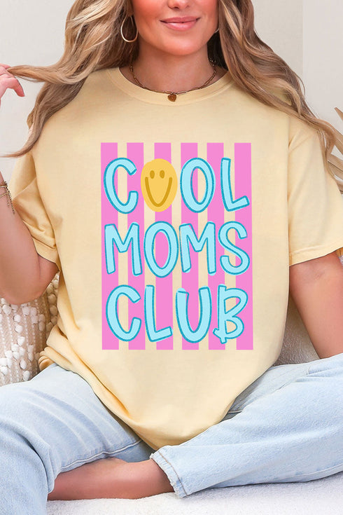 Striped Happy Cool Moms Club Comfort Colors Adult Ring-Spun Cotton Tee