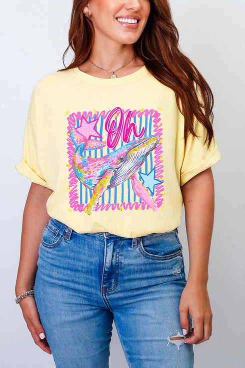 Striped Oh Whale Comfort Colors Adult Ring-Spun Cotton Tee