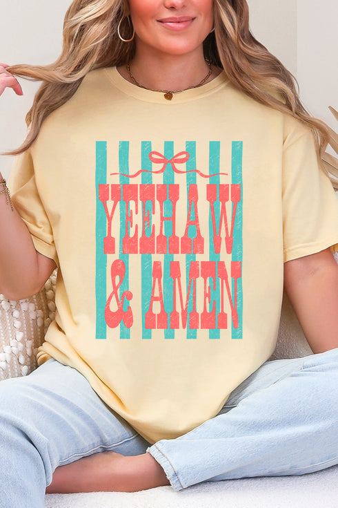 Striped Yeehaw & Amen Comfort Colors Adult Ring-Spun Cotton Tee