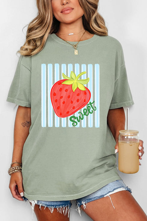 Sweet Strawberry Stripes Comfort Colors Adult Ring-Spun Cotton Tee