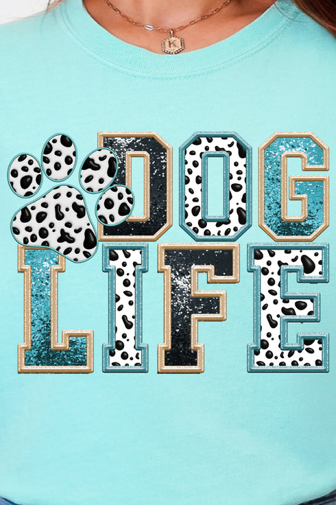 Dog Life Faux Glitter Comfort Colors Adult Ring-Spun Cotton Tee