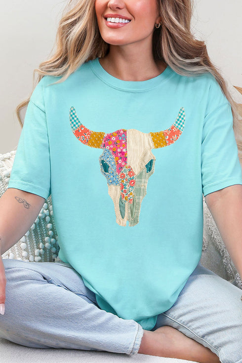 Patchwork Steer Head Comfort Colors Adult Ring-Spun Cotton Tee