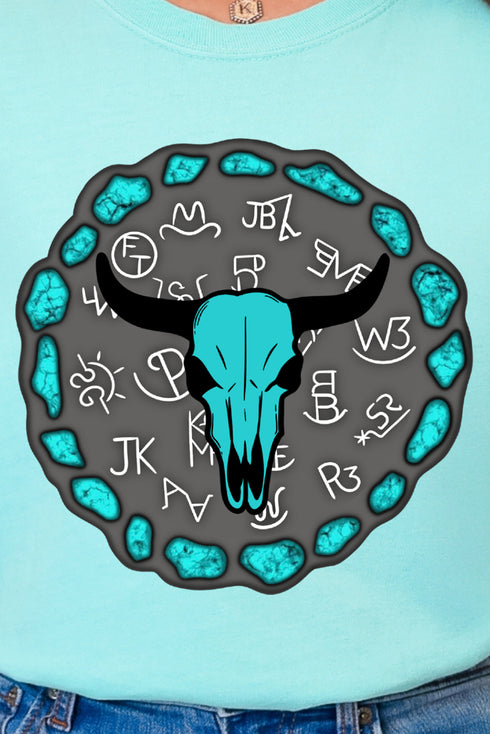 Turquoise Steer Stone Comfort Colors Adult Ring-Spun Cotton Tee