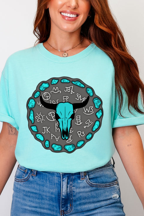 Turquoise Steer Stone Comfort Colors Adult Ring-Spun Cotton Tee