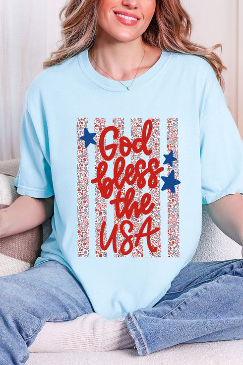 Floral God Bless The USA Comfort Colors Adult Ring-Spun Cotton Tee