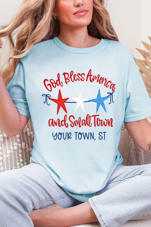 Personalized God Bless America And Small Town Comfort Colors Adult Ring-Spun Cotton Tee