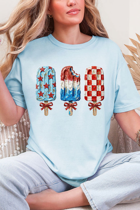 Painted Patriotic Popsicles Comfort Colors Adult Ring-Spun Cotton Tee
