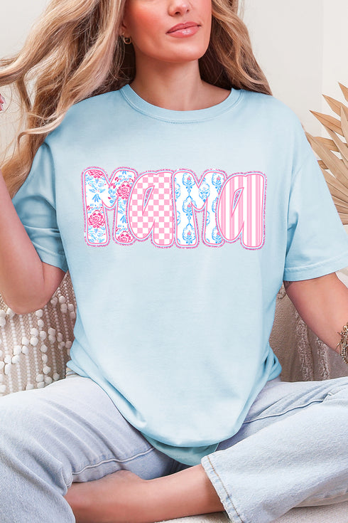 Preppy Pink And Blue Mama Comfort Colors Adult Ring-Spun Cotton Tee