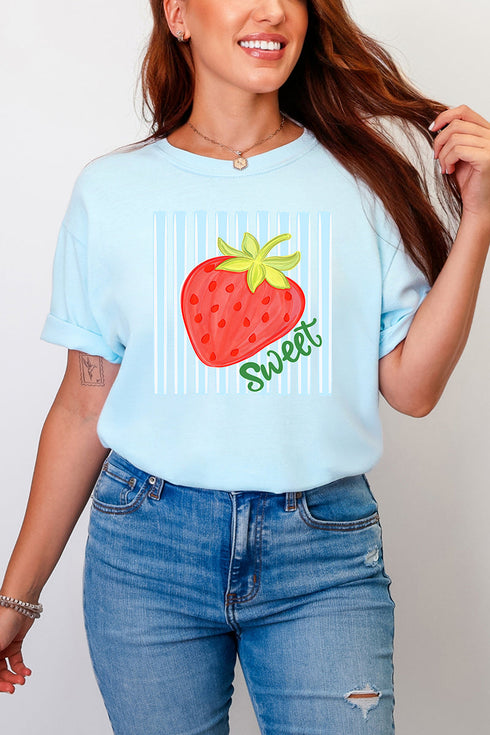 Sweet Strawberry Stripes Comfort Colors Adult Ring-Spun Cotton Tee