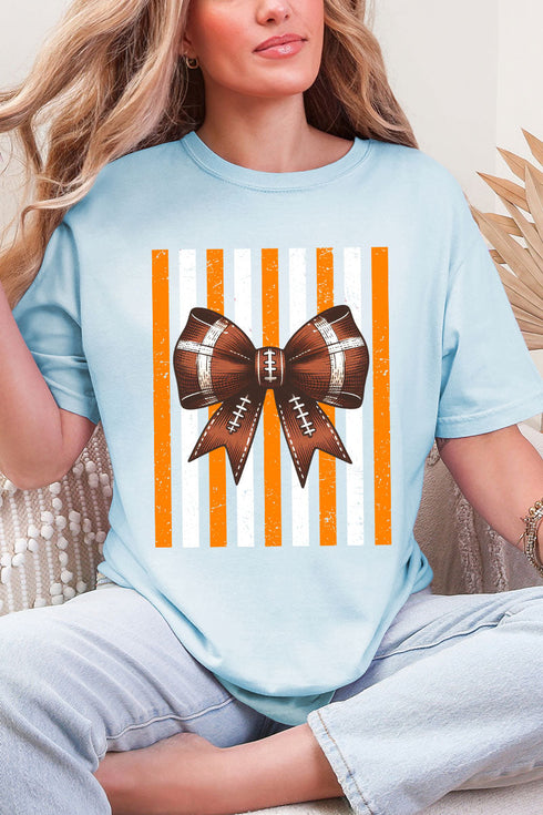 Fiery Orange & White Varsity Bow Comfort Colors Adult Ring-Spun Cotton Tee
