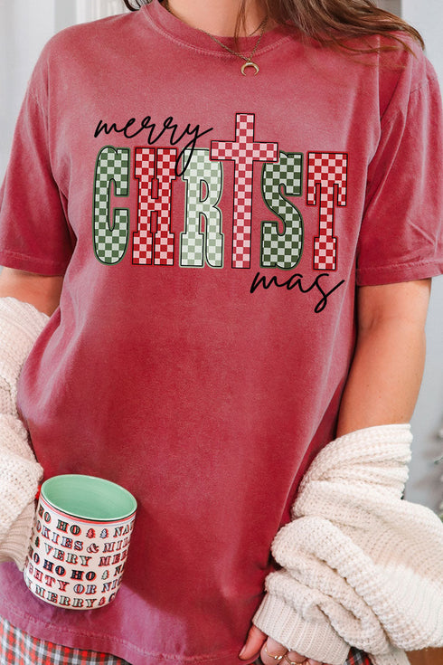 Checkered Merry CHRISTmas Comfort Colors Adult Ring-Spun Cotton Tee