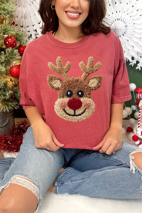Faux Yarn Red Nose Reindeer Comfort Colors Adult Ring-Spun Cotton Tee