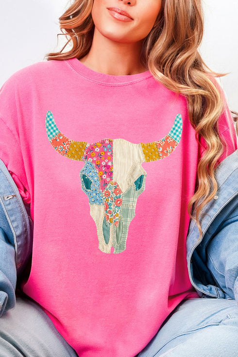 Patchwork Steer Head Comfort Colors Adult Ring-Spun Cotton Tee