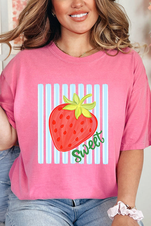 Sweet Strawberry Stripes Comfort Colors Adult Ring-Spun Cotton Tee