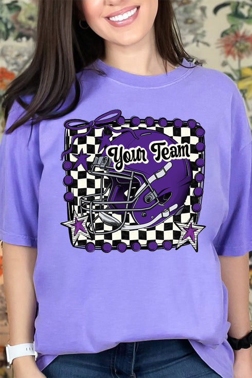 Doodle Purple Football Pride Comfort Colors Adult Ring-Spun Cotton Tee *Personalize Your Team Name